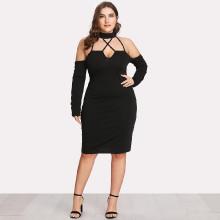 Shein Plus Strappy Halter Neck Pencil Dress