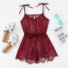 Shein Eyelash Floral Lace Slips With Thong