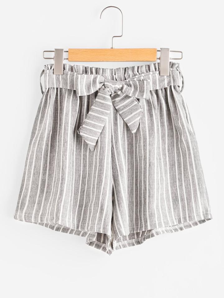 Shein Vertical Stripe Elastic Waist Self Tie Front Shorts