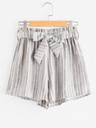 Shein Vertical Stripe Elastic Waist Self Tie Front Shorts