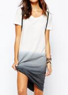 Rosewe Ombre Print Asymmetric Short Sleeve T Shirt Dress