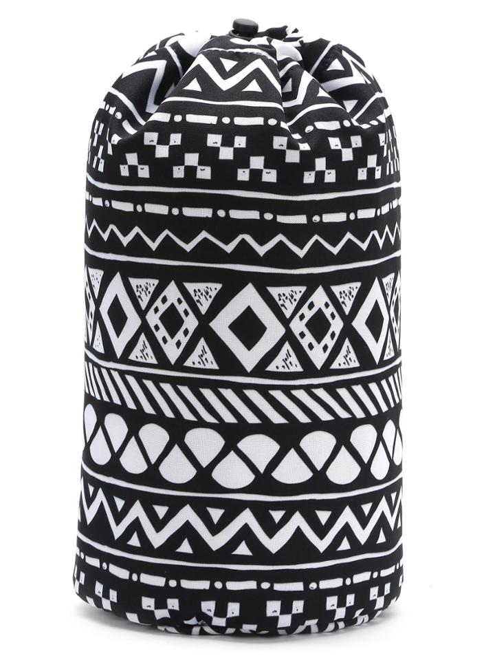 Shein Black Geometric Print Drawstring Bucket Makeup Bag