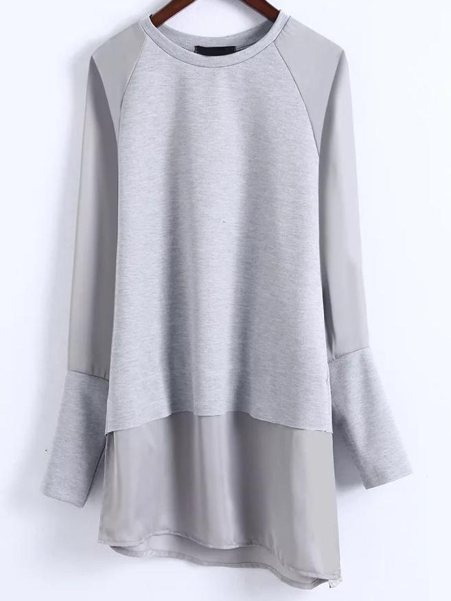 Shein Grey Side Slit Asymmetrical 2 In 1 Blouse