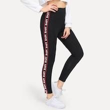 Shein Contrast Letter Print Taped Side Leggings