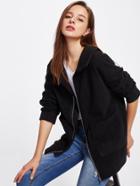 Shein Double Pockets Lapel Zip Up Jacket
