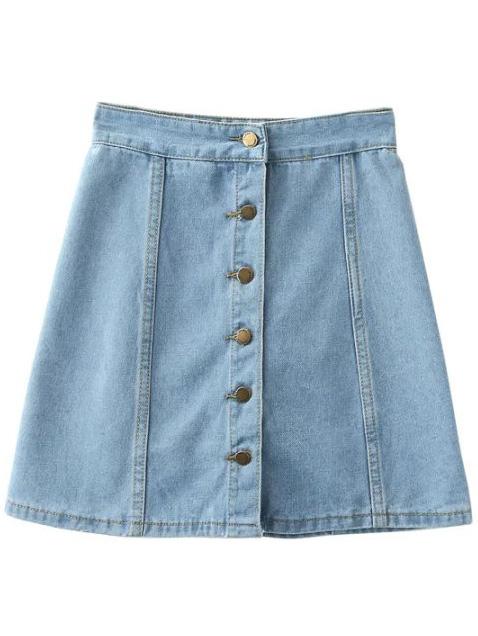 Shein Light Blue Empire Waist Buttons Front Denim Skirt