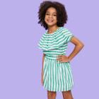 Shein Girls Striped Ruffle Off Shoulder Top & Skirt Co-ord