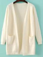 Shein White Loose Fit Textured Cardigan With Pockets