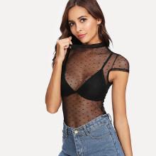 Shein Mock Neck Sheer Lace Blouse
