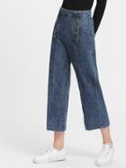 Shein Button Front Zip Back Wide Leg Jeans