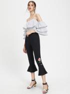 Shein Embroidered Flower Patch Cropped Flare Pants