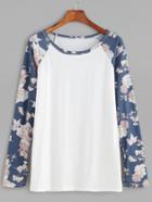 Shein Contrast Florals Raglan Sleeve T-shirt