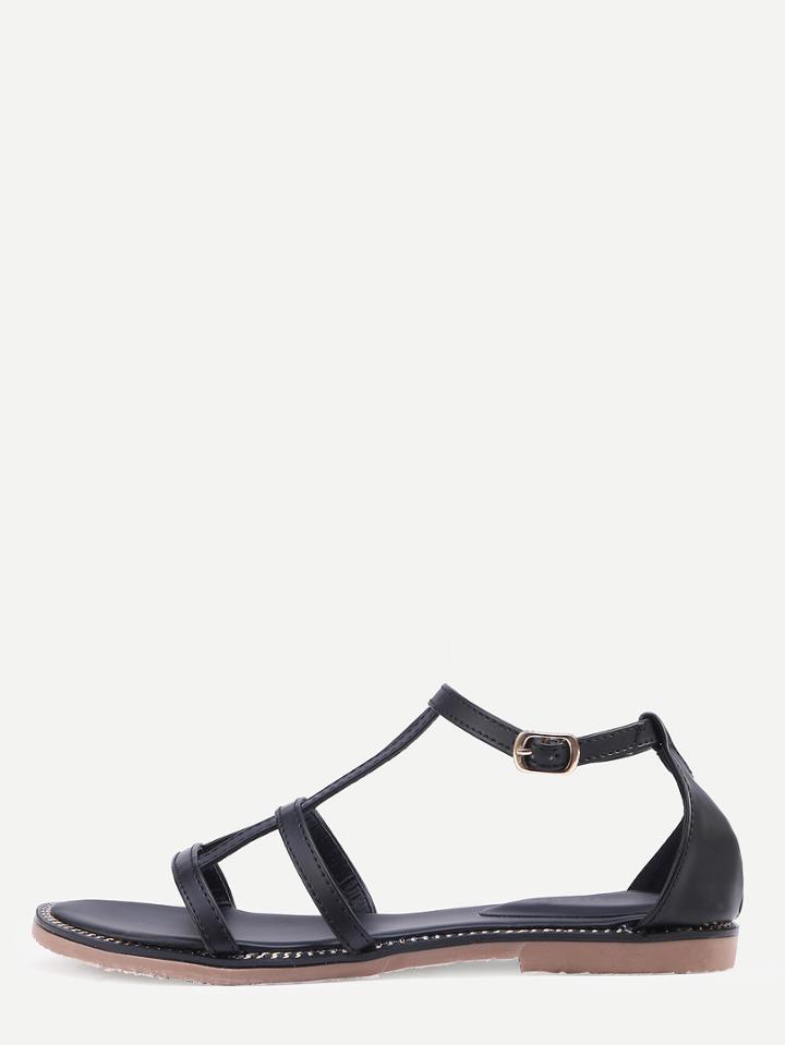 Shein Black Peep Toe Buckle Strap Sandals