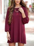 Shein Burgundy Round Neck Loose T-shirt Dress