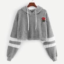 Shein Appliques Drawstring Teddy Hoodie