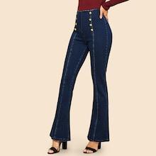Shein Double Breasted Flare Leg Jeans