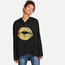 Shein Golden Print Hooded Sweatshirt