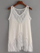 Shein White V Neck Lace Tank Top