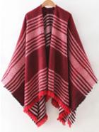 Shein Red Stripe Frayed Poncho Scarf