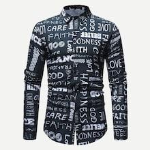 Shein Men Allover Letter Print Curved Hem Shirt