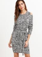 Shein Cut Out Shoulder Self Tie Cable Knit Sweater Dress