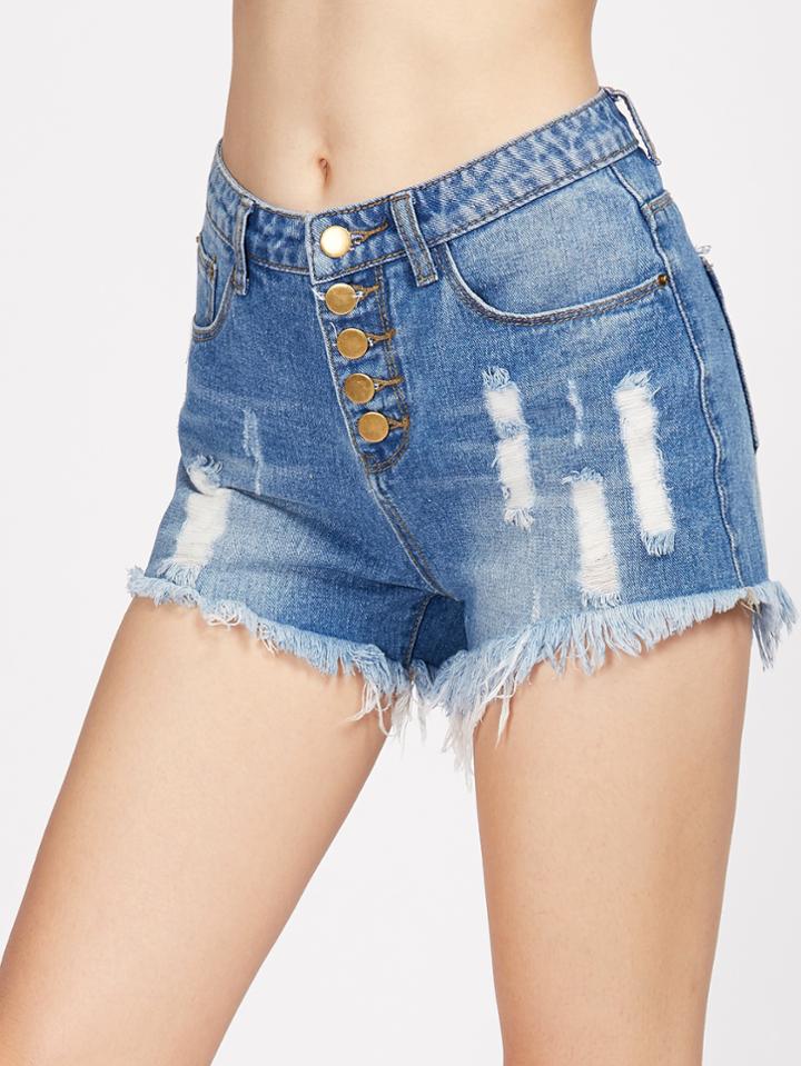 Shein Buttoned Front Destroyed Denim Shorts