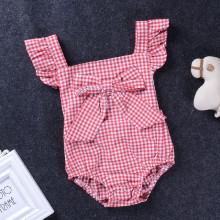 Shein Girls Bow Detail Frill Trim Gingham Jumpsuit