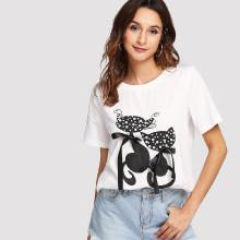 Shein Pearls Beaded Knot Cartoon Tee
