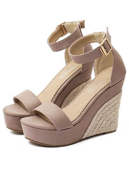 Shein Apricot Faux Suede Espadrilles Wedge Sandals