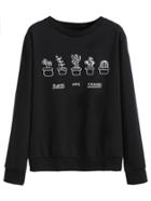 Shein Black Plants Print Sweatshirt