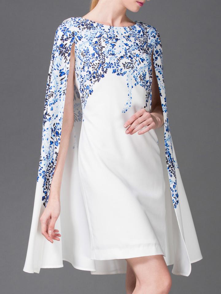 Shein White Crew Neck Print Cape Dress