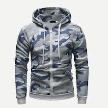 Shein Men Zip Up Camouflage Print Hoodie