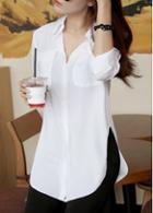 Rosewe Turndown Collar Long Sleeve White High Low Shirt