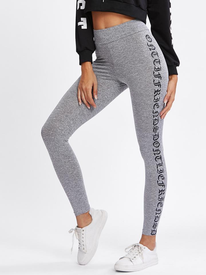 Shein Printed Side Heather Knit Leggings