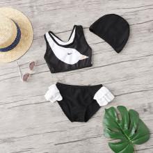 Shein Girls Swan Print Ruffle Bikini Set With Hat