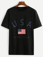 Shein Black Usa Flag Print T-shirt