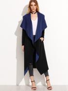 Shein Black Contrast Waterfall Collar Wrap Coat