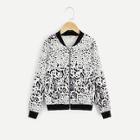 Shein Girls Contrast Trim Leopard Bomber Jacket