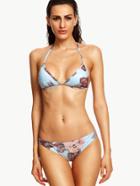Shein Blue Random Rose Print Triangle Bikini Set