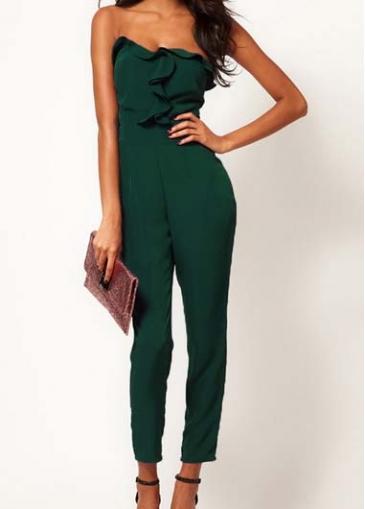 Rosewe Hot Sale Zip Closure Tube Pattern Jumpsuit Green