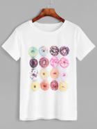 Shein White Doughnut Print Short Sleeve T-shirt