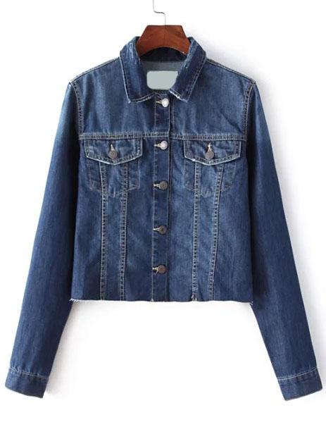 Shein Frayed Denim Trucker Jacket With Pocket