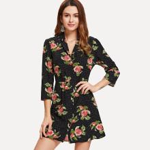 Shein Notch Collar Botanical Dress