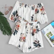 Shein Off Shoulder Self Tie Waist Romper