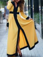 Shein Yellow Long Sleeve Split Maxi Dress