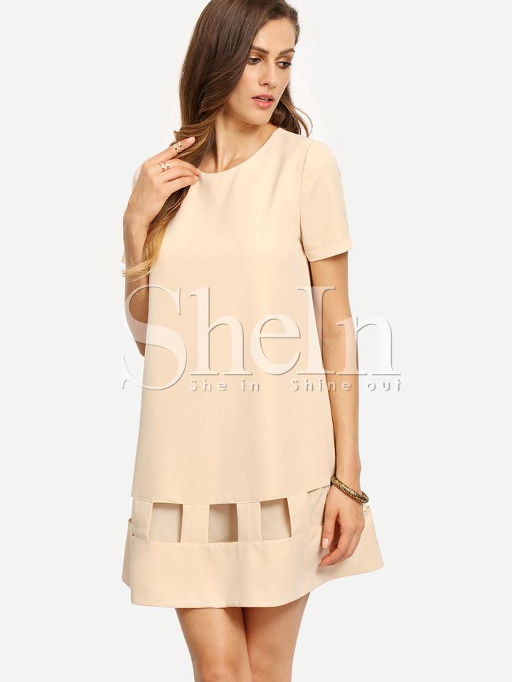 Shein Apricot Short Sleeve Cut Out Shift Dress