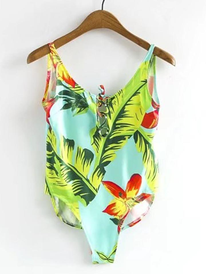 Shein Lace Up Front Backless Swimsuit