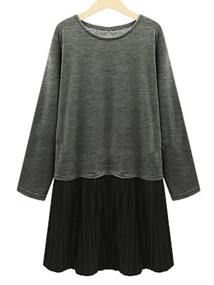 Shein Grey Black Round Neck Pleated Plus Dress