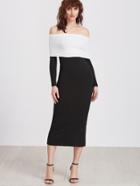 Shein Contrast Foldover Bardot Ribbed Dress