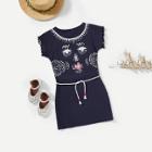 Shein Girls Tassel Trim Belted Graphic Dress